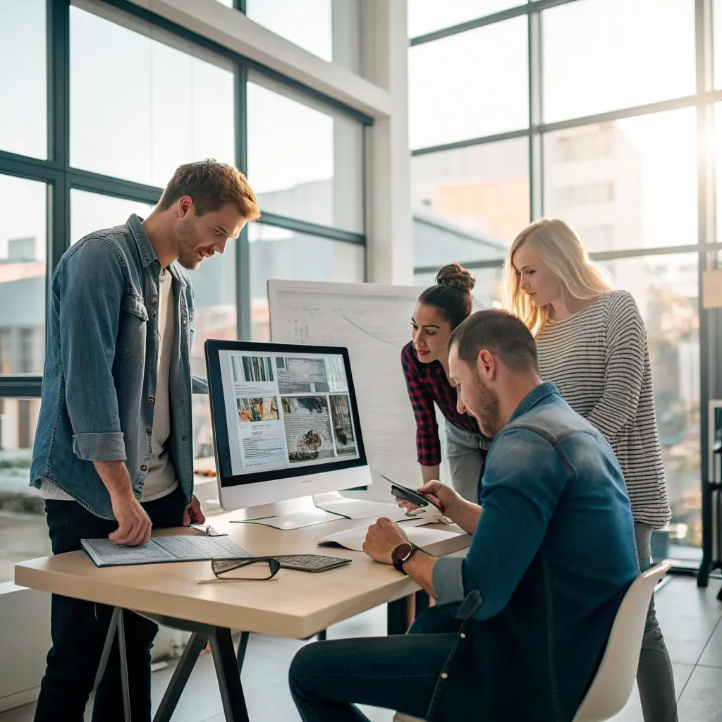 Graphic designer Mark collaborating with a team